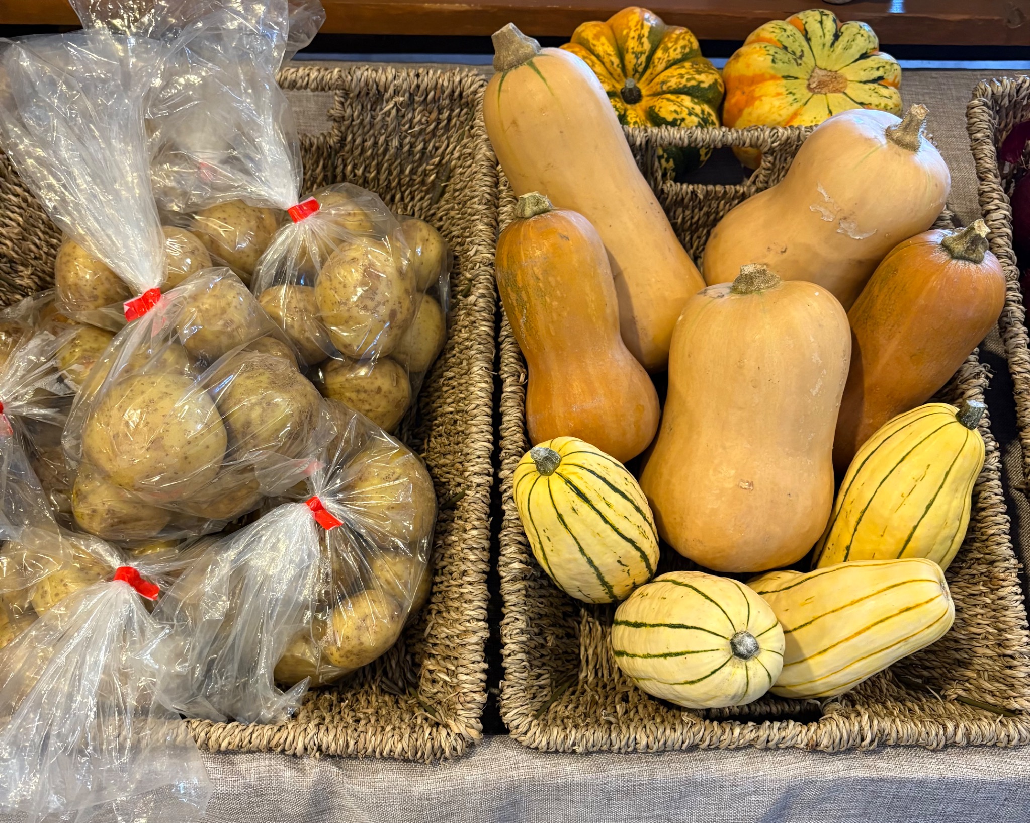 Potatoes and assorted squash