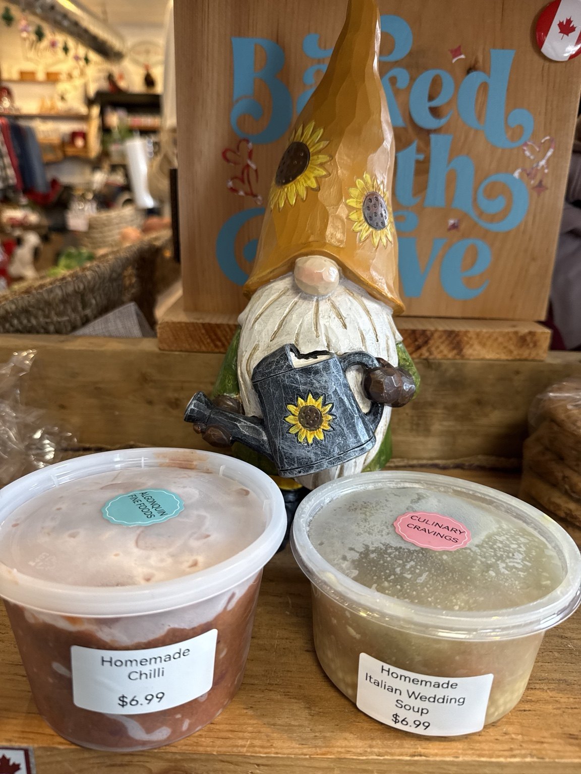 Our in-house soups and chili packaged for take-home meals